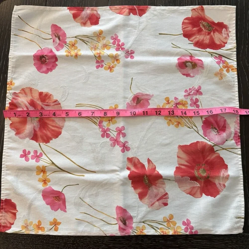 Table Runner & 8 Napkin Set Floral White Red Pink & Yellow Liz Claiborne Spring